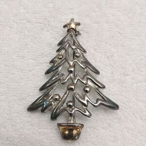 Vintage Christmas Tree Pin Brooch Silver Enamel 2 1/2" X 2" #J310
